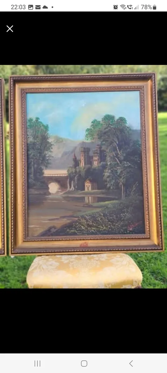 Antique pair of large oil paintings - Image 4