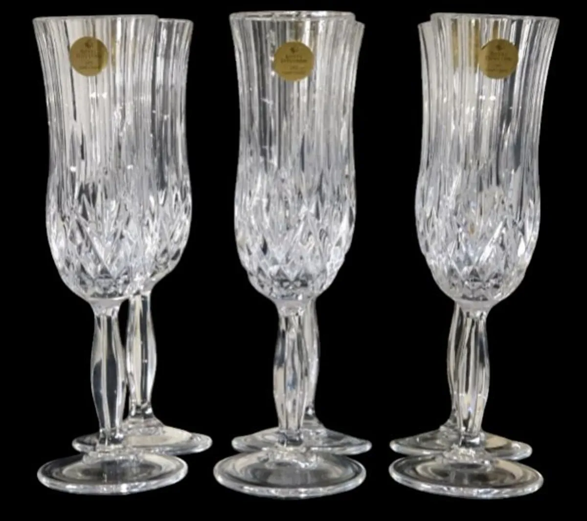 6 x Vintage Royal Doulton Crystal Champagne Flutes - Image 4