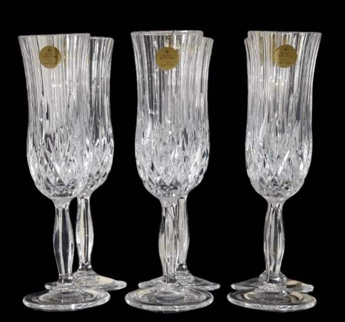 6 x Vintage Royal Doulton Crystal Champagne Flutes - Image 3