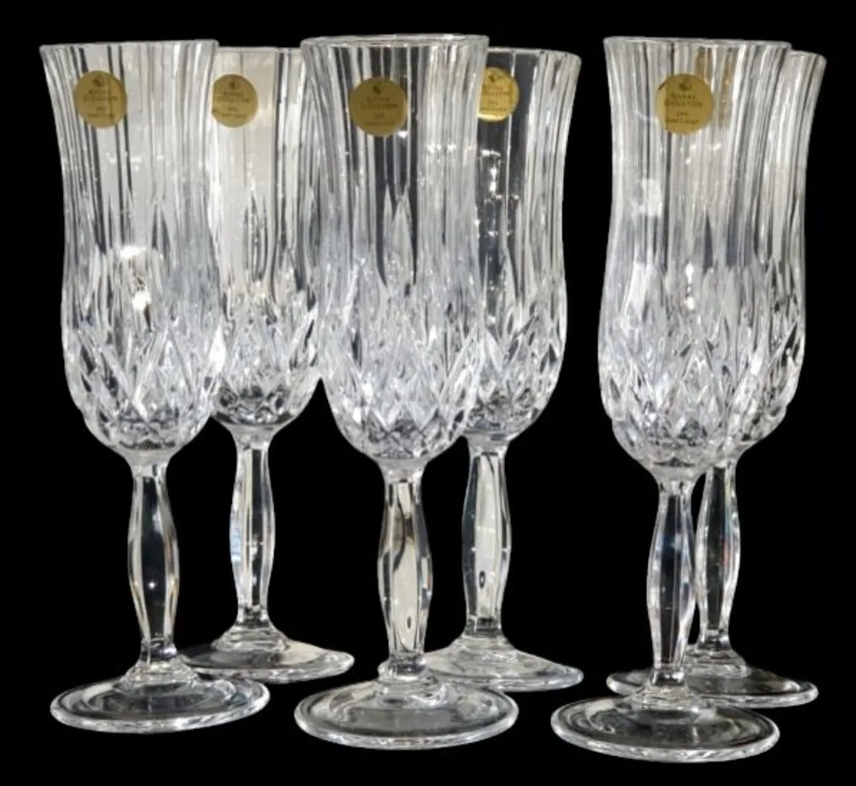 6 x Vintage Royal Doulton Crystal Champagne Flutes - Image 1