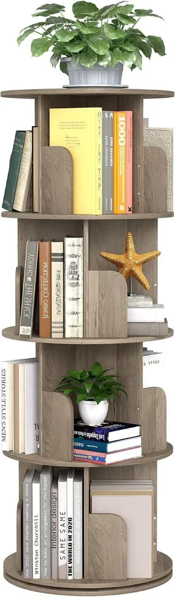 4-Tier Rotating Bookshelf Storage Rack Oak Colour - Image 1