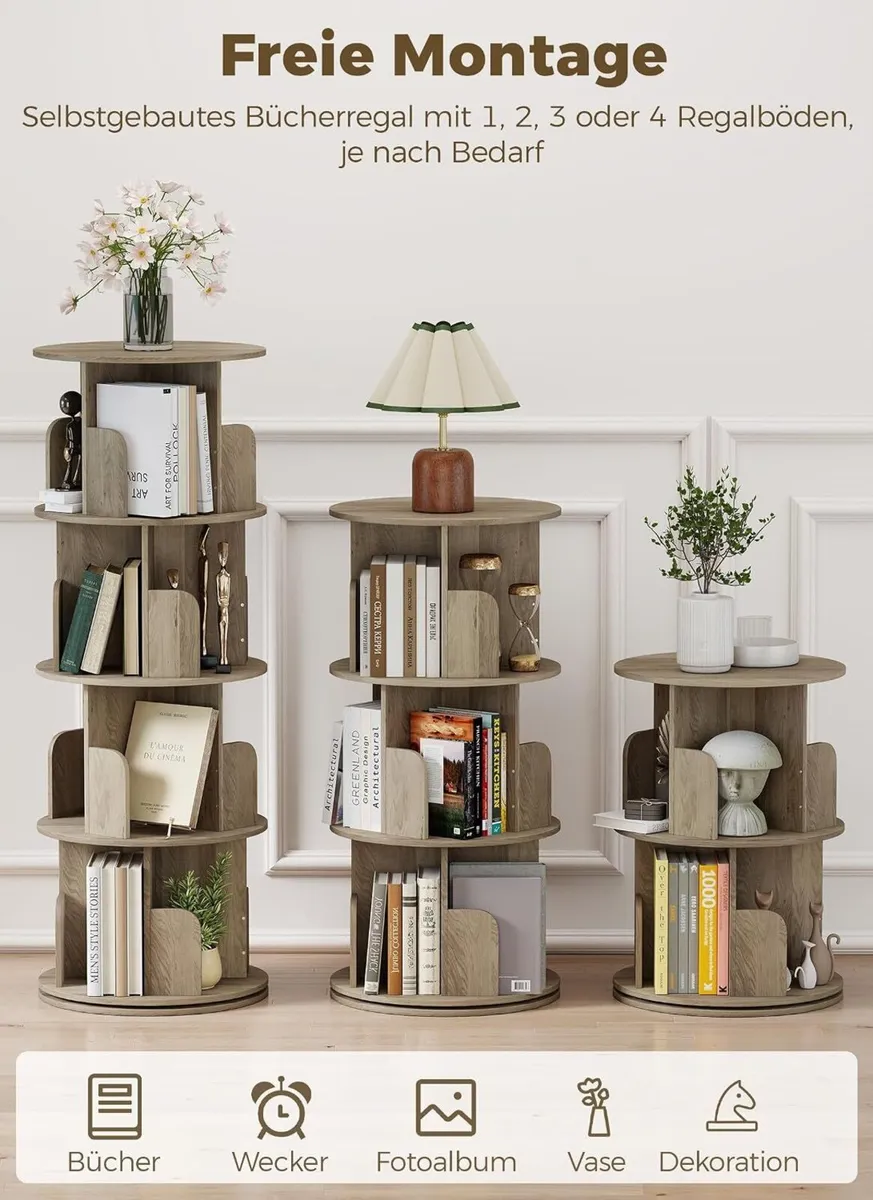 4-Tier Rotating Bookshelf Storage Rack Oak Colour - Image 4