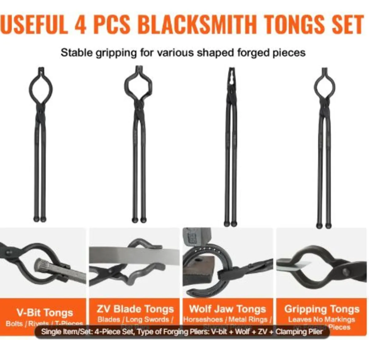 Blacksmith Tongs, 45.7 cm 4 PCS, V-Bit Bolt Tongs, - Image 4
