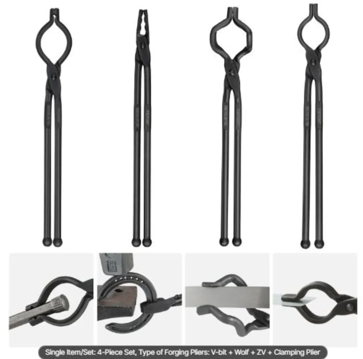 Blacksmith Tongs, 45.7 cm 4 PCS, V-Bit Bolt Tongs, - Image 1