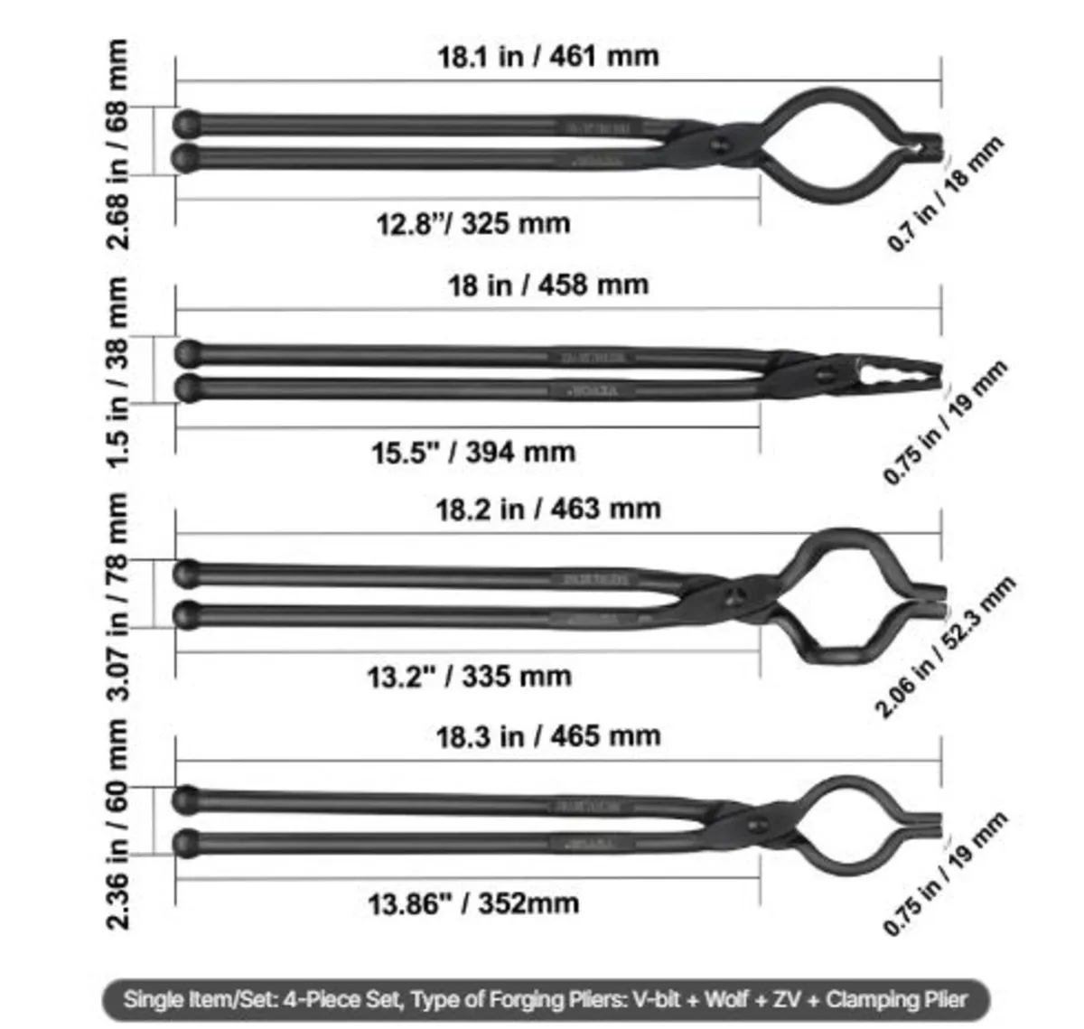 Blacksmith Tongs, 45.7 cm 4 PCS, V-Bit Bolt Tongs, - Image 2