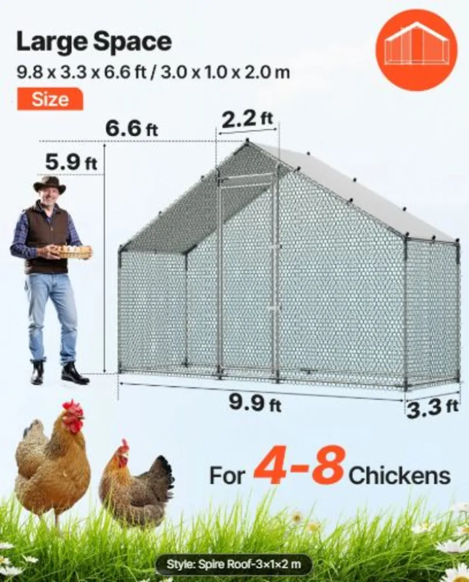 Large Metal Chicken Coop, 3 x 1 x 2 m, Walk-in - Image 2