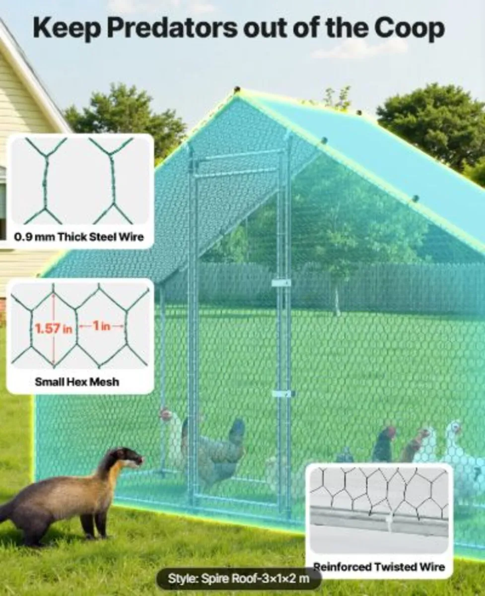 Large Metal Chicken Coop, 3 x 1 x 2 m, Walk-in - Image 3