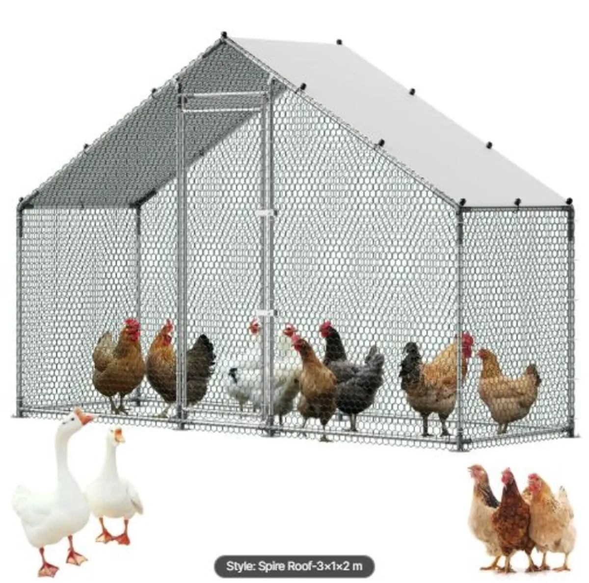 Large Metal Chicken Coop, 3 x 1 x 2 m, Walk-in - Image 1