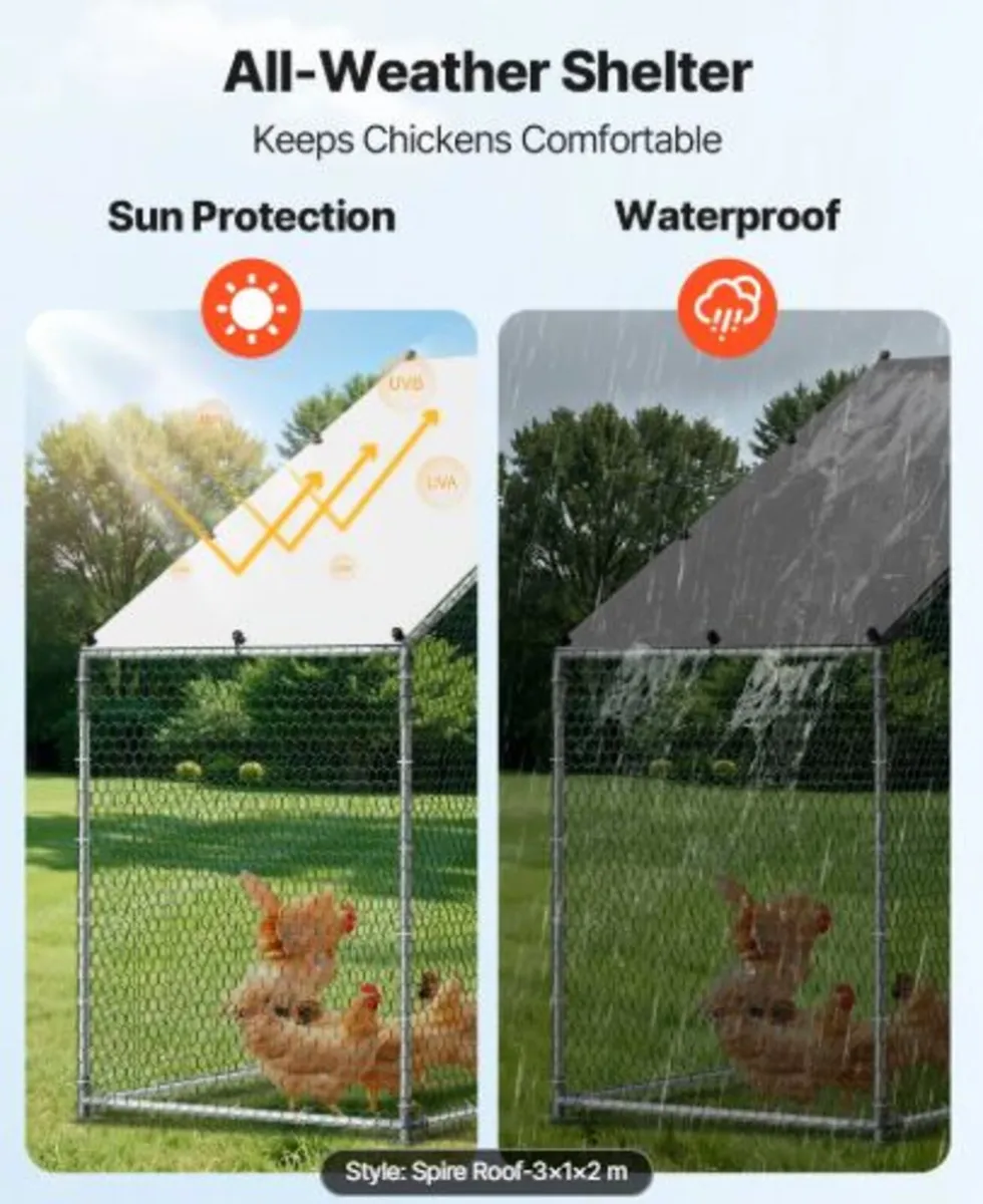 Large Metal Chicken Coop, 3 x 1 x 2 m, Walk-in - Image 4