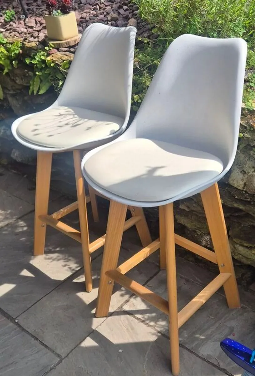 Pair of White Scandi Bar Stools with Cushions - Image 1