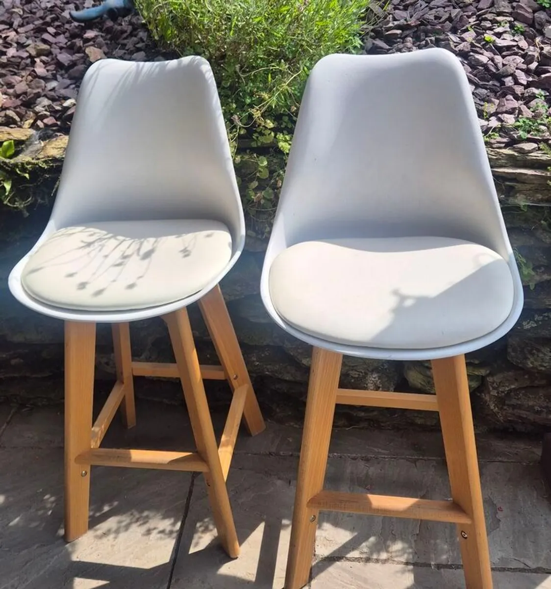 Pair of White Scandi Bar Stools with Cushions - Image 2
