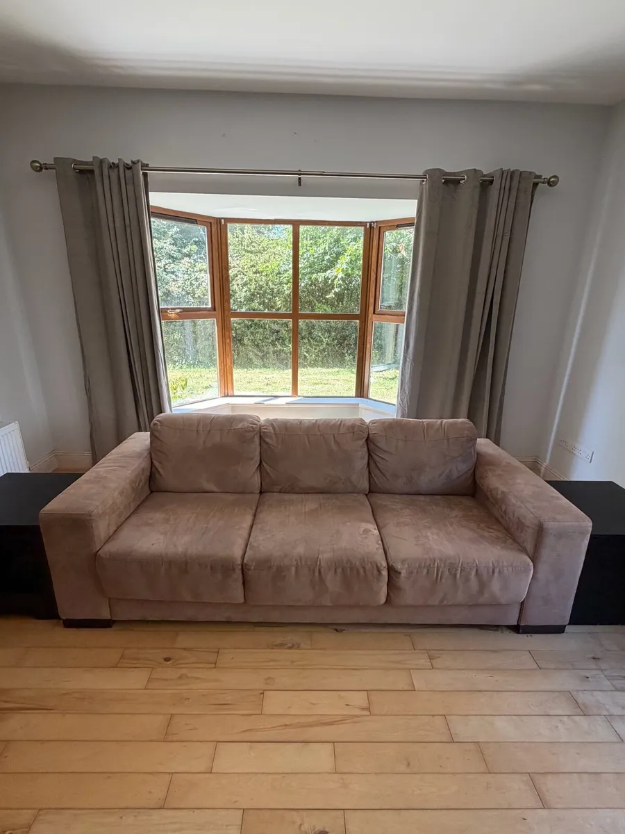 Two Brown Suede Sofas - 3 Seater + 2 Seater - Image 4