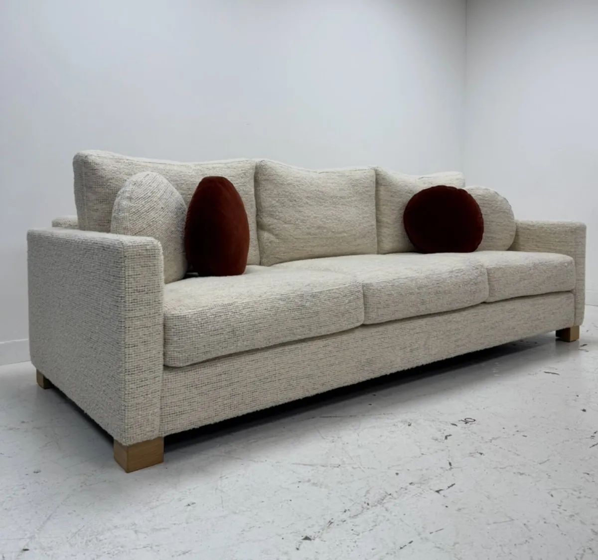 Modern 4-Seater Sofa – Cream & Blue Bouclé Fabric - Image 1