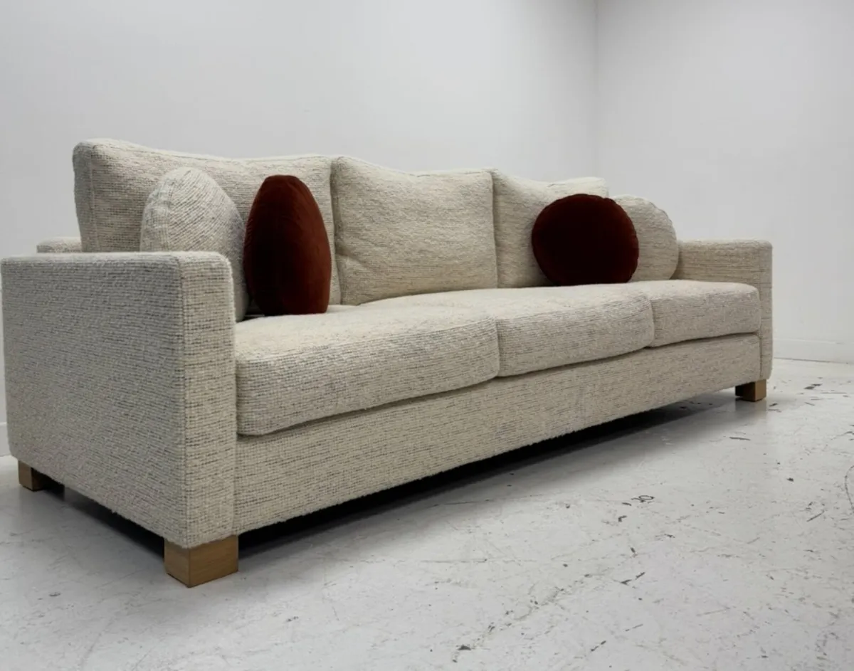 Modern 4-Seater Sofa – Cream & Blue Bouclé Fabric - Image 2