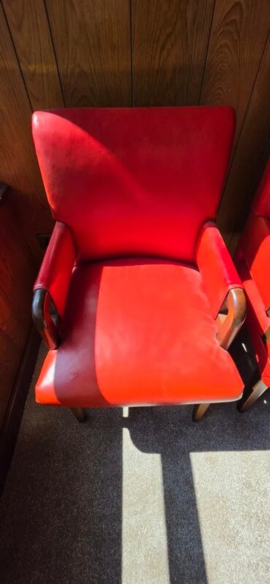 Vintage Red Solid Wood Leather Chairs (2) - Image 2