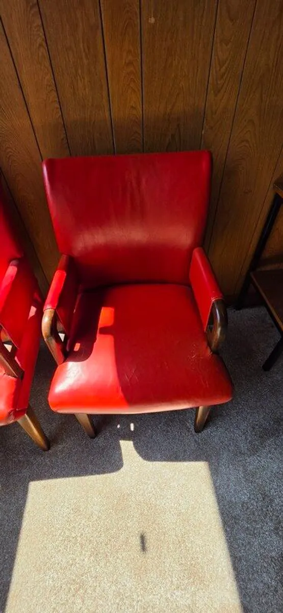 Vintage Red Solid Wood Leather Chairs (2) - Image 3