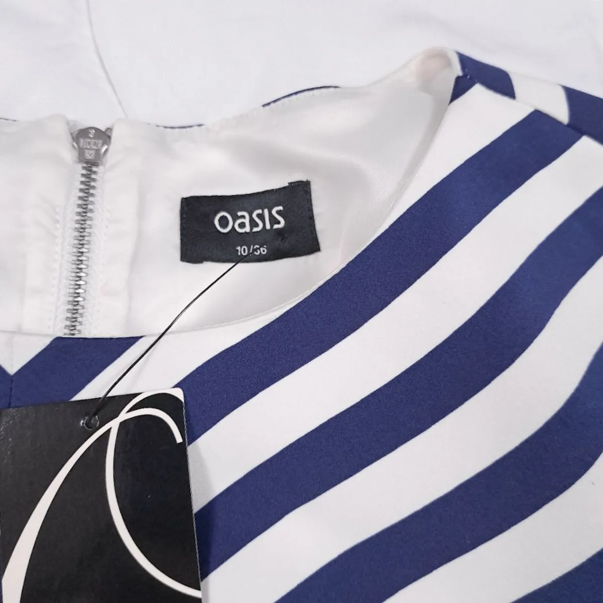 Oasis Navy White Nautical Stripe Mini Dress 8UK - Image 2