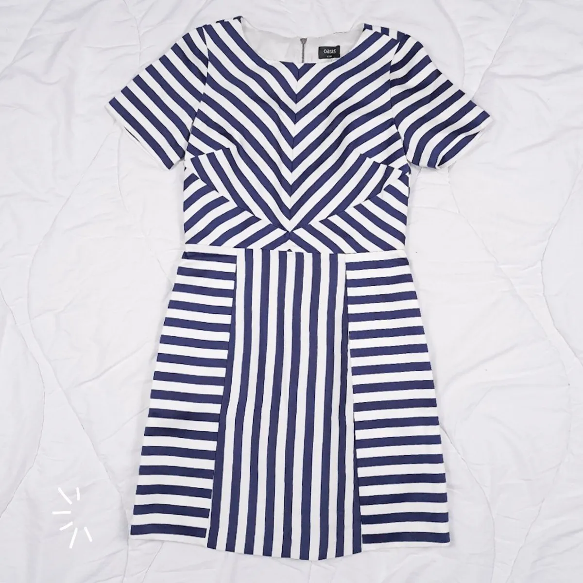 Oasis Navy White Nautical Stripe Mini Dress 8UK - Image 1