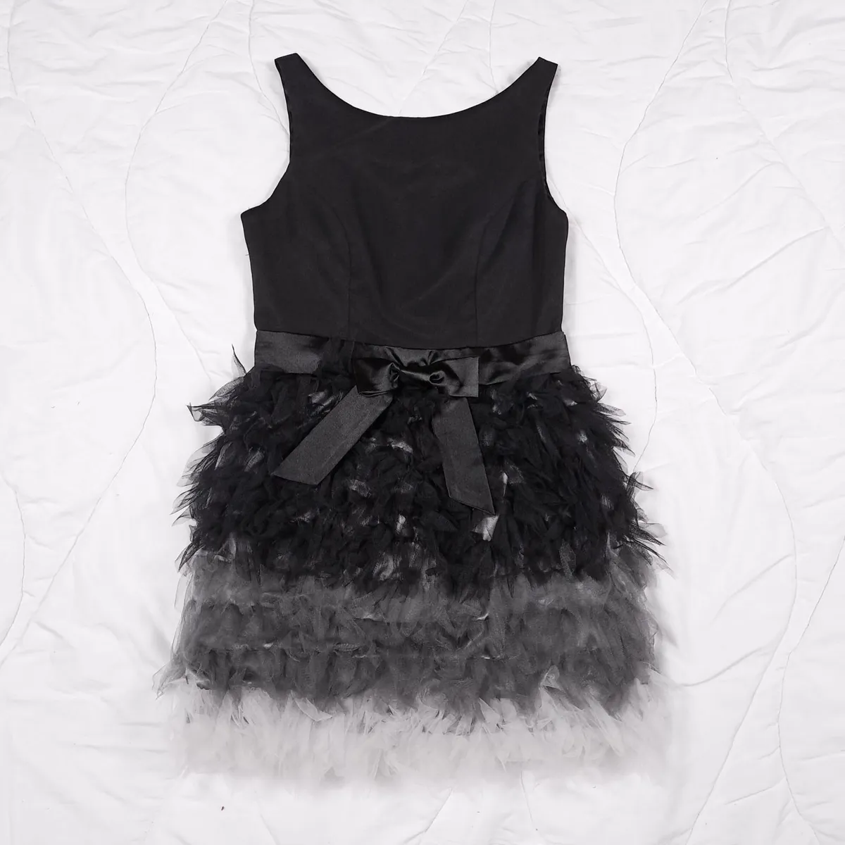 Ruby Ray Black Grey Ruffle Tulle Mini Dress 10UK - Image 1