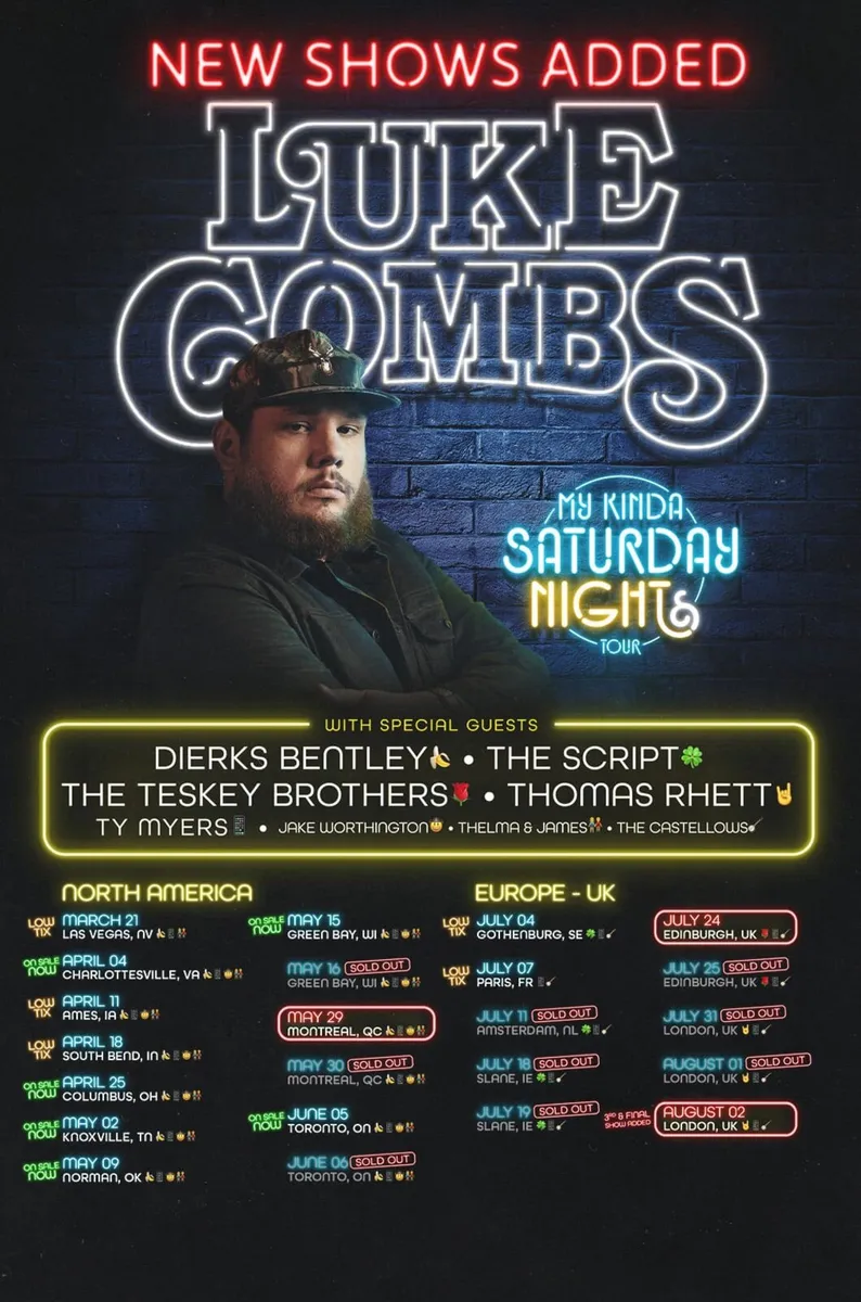 2 Luke Combs Tickets Saturday Night