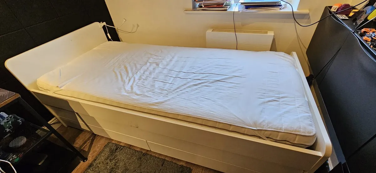 USED SLAKT IKEA BED WITH UNDEBED STORAGE AND 2MATR - Image 1