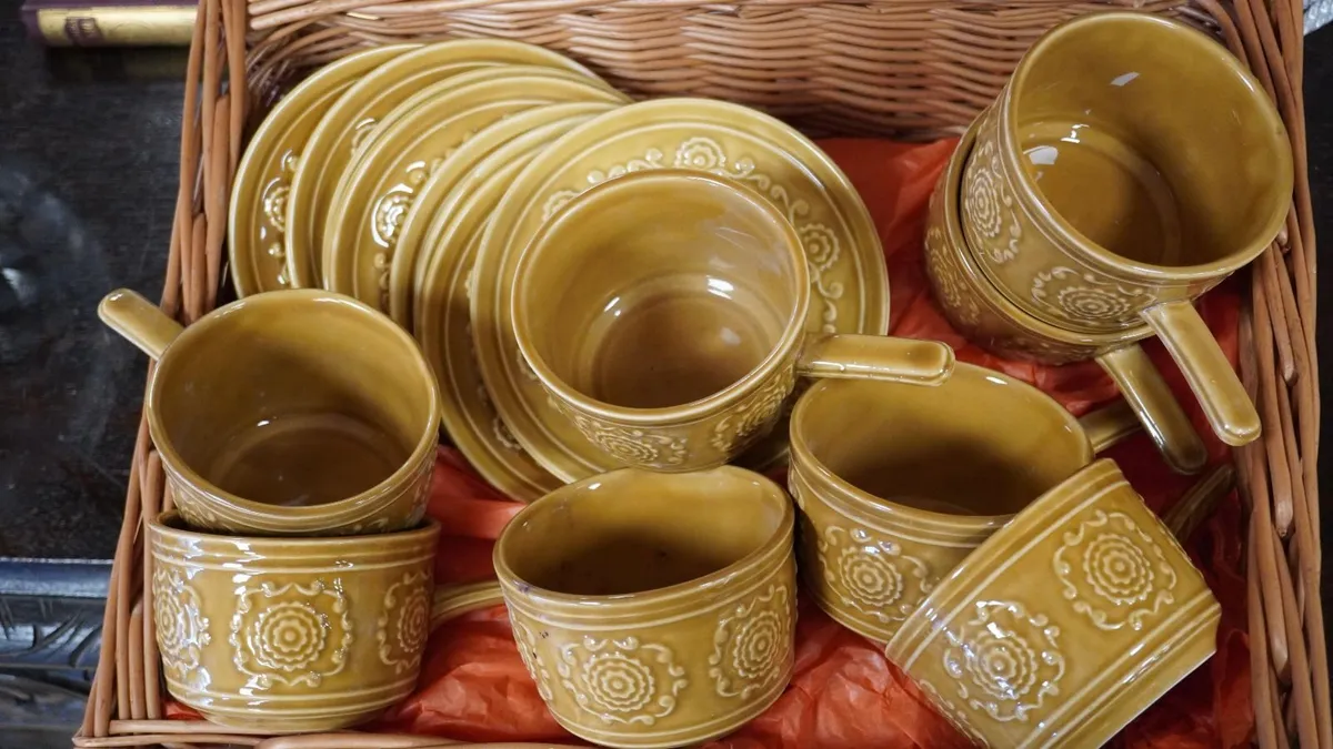 Vintage Staffordshire Mustard-Gold Soup Set - Image 2