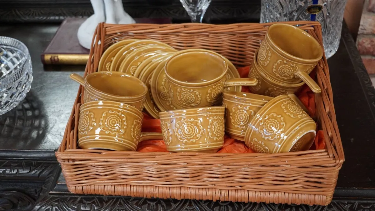 Vintage Staffordshire Mustard-Gold Soup Set - Image 1