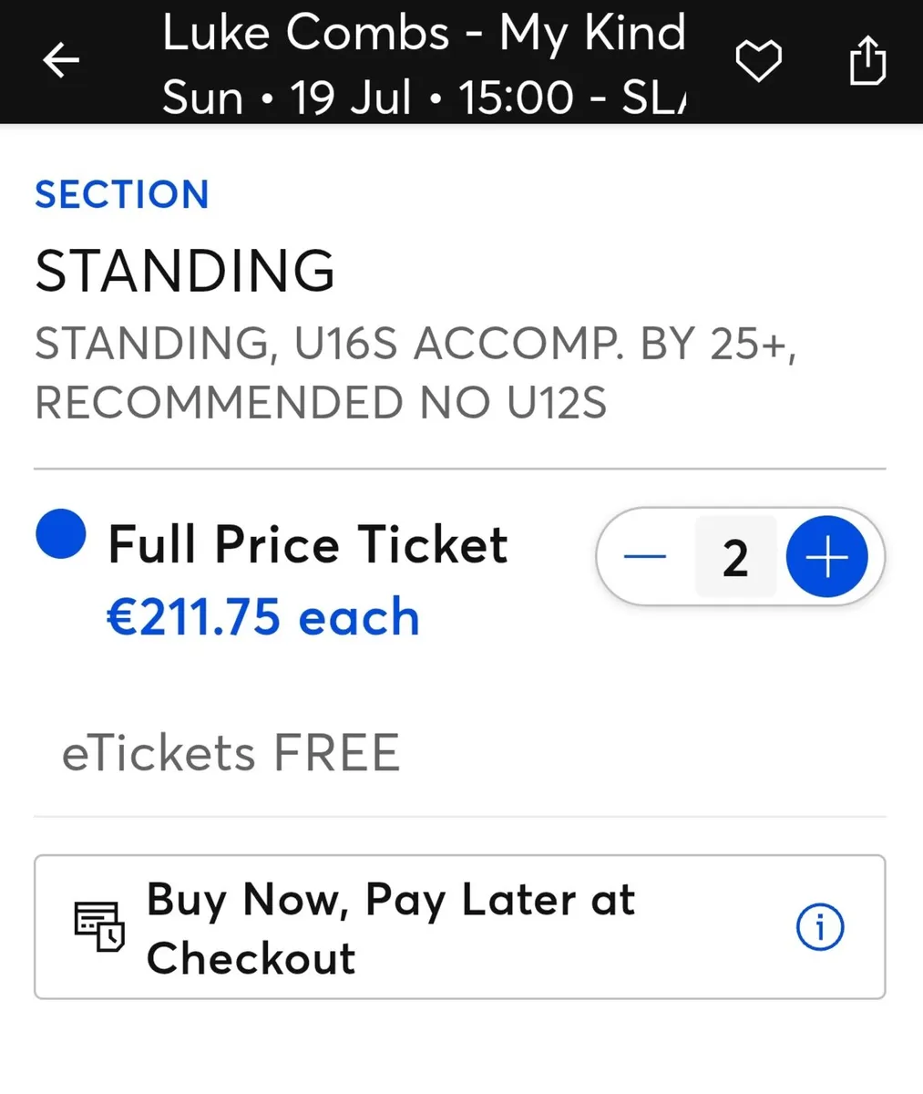 Luke Combs Tickets €140 for pair