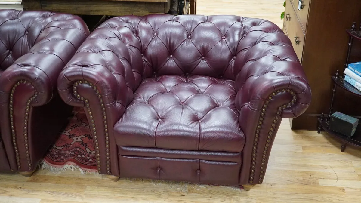 Pair of Plum Leather Armchairs - Image 2