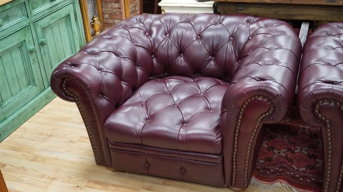 Pair of Plum Leather Armchairs - Image 3