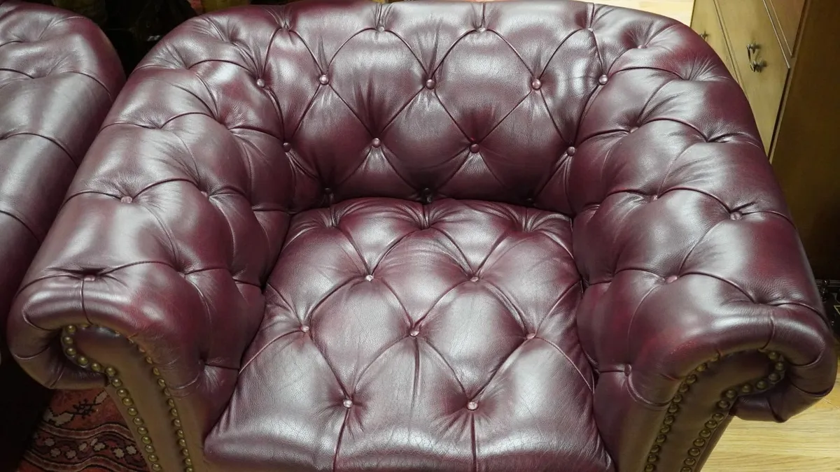 Pair of Plum Leather Armchairs - Image 4