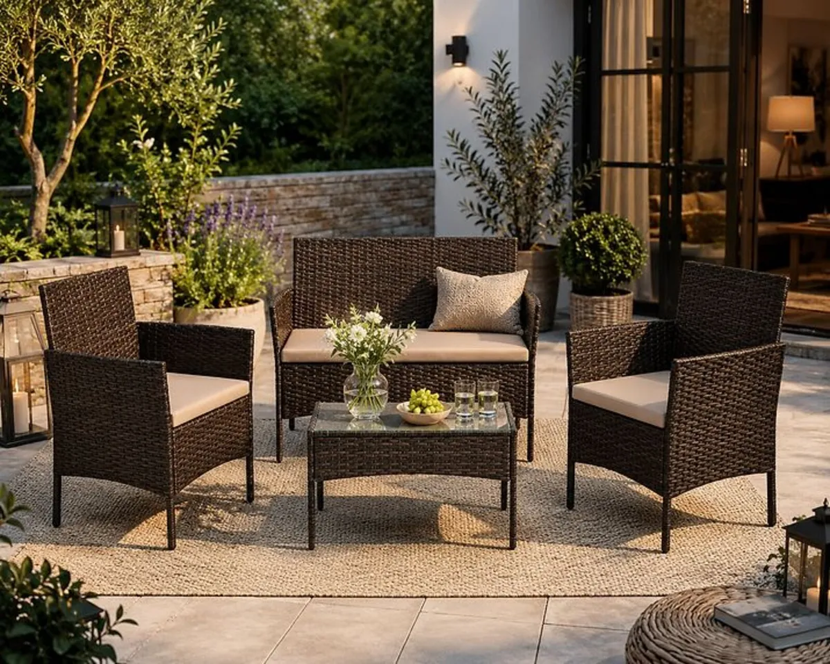 Garden Furniture Set, PE Polyrattan, Lounge Set, 4 - Image 1