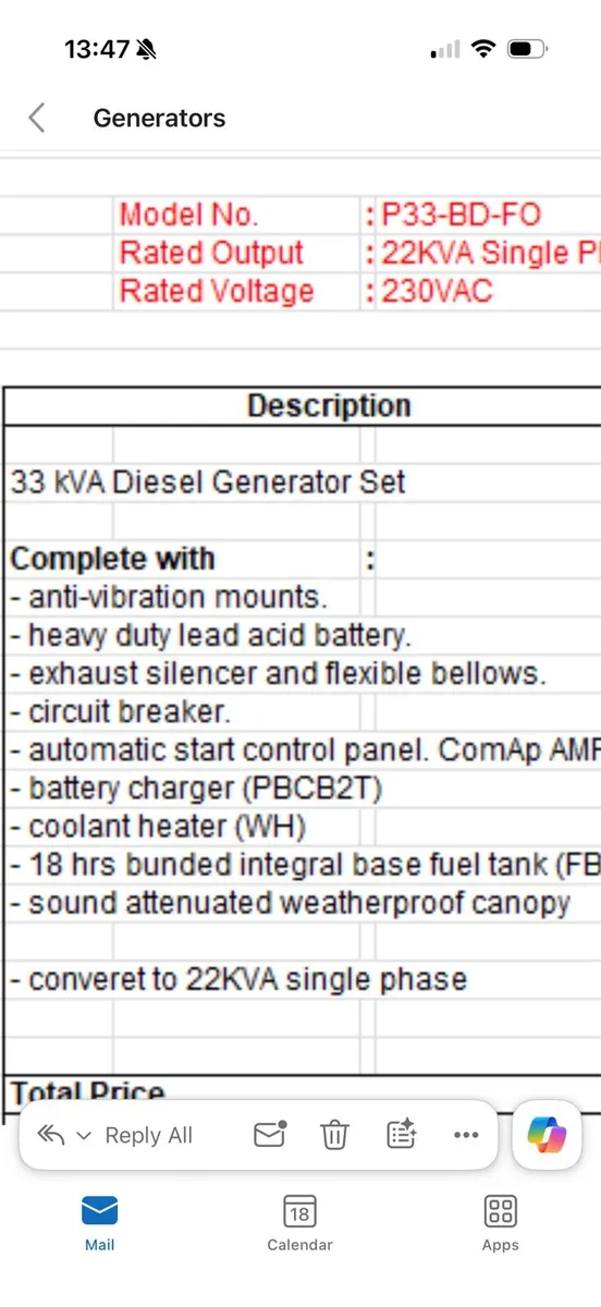 22 Kva  single phase generator - Image 1