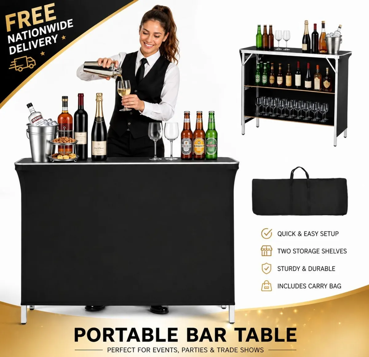 Folding Portable Bar Table with Carry Bag |Mobile - Image 1