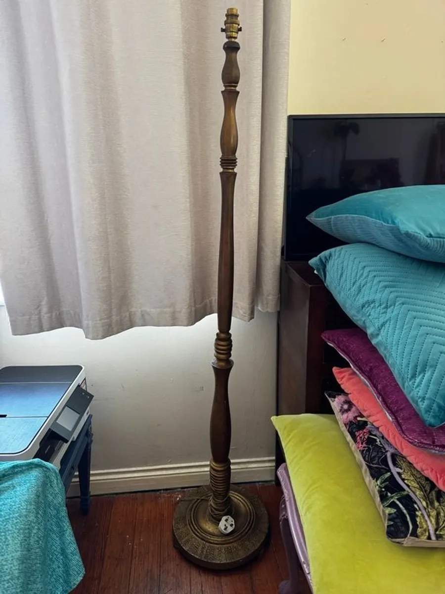 Vintage Floor Lamps Pair Gold Painted Wood and Brass Fittings - Image 1