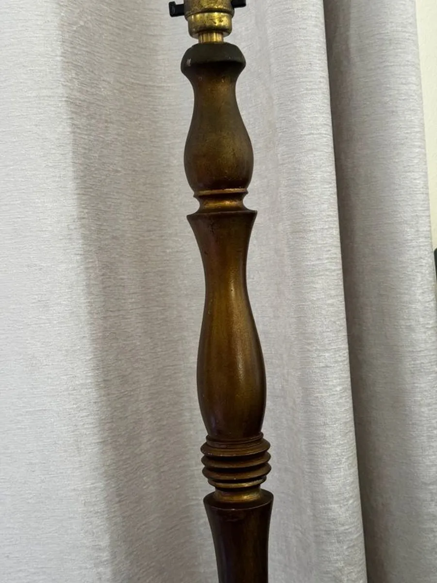 Vintage Floor Lamps Pair Gold Painted Wood and Brass Fittings - Image 3