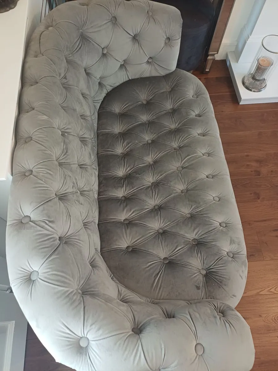 2 Elegant Grey Velvet Tufted Chesterfield Loveseat - Image 3