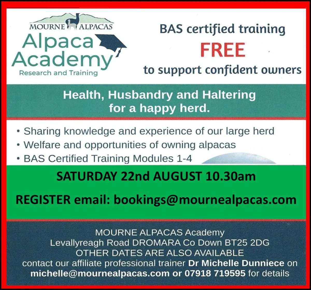 Alpacas - AUG 26 certified FREE TO ATTEND training - Image 1