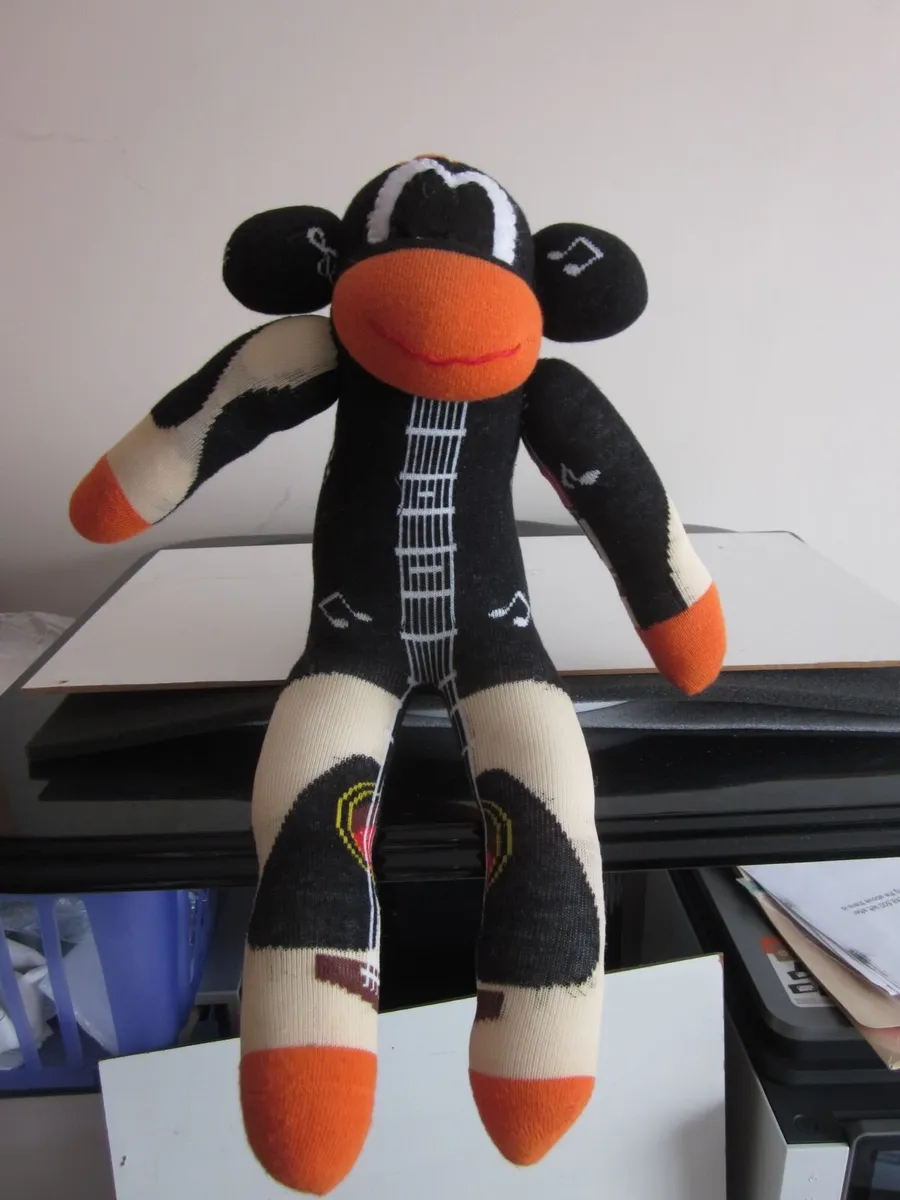 Guitar Sock Monkey Handmade Plush Toy - Image 1