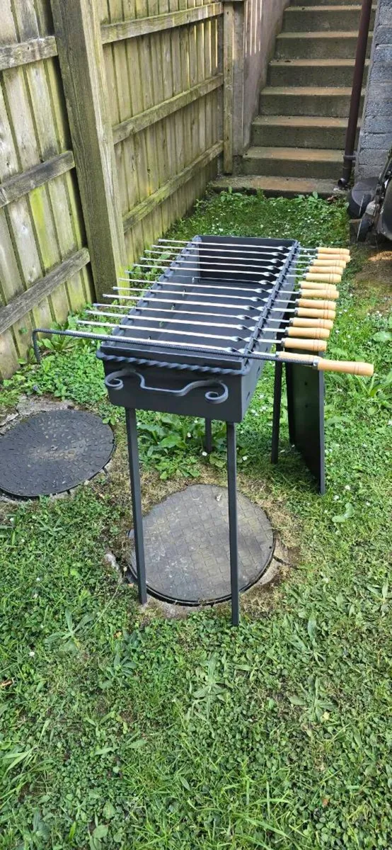 BBQ grill, metal 4 mm, 13 skewers, poker, and lid. - Image 1