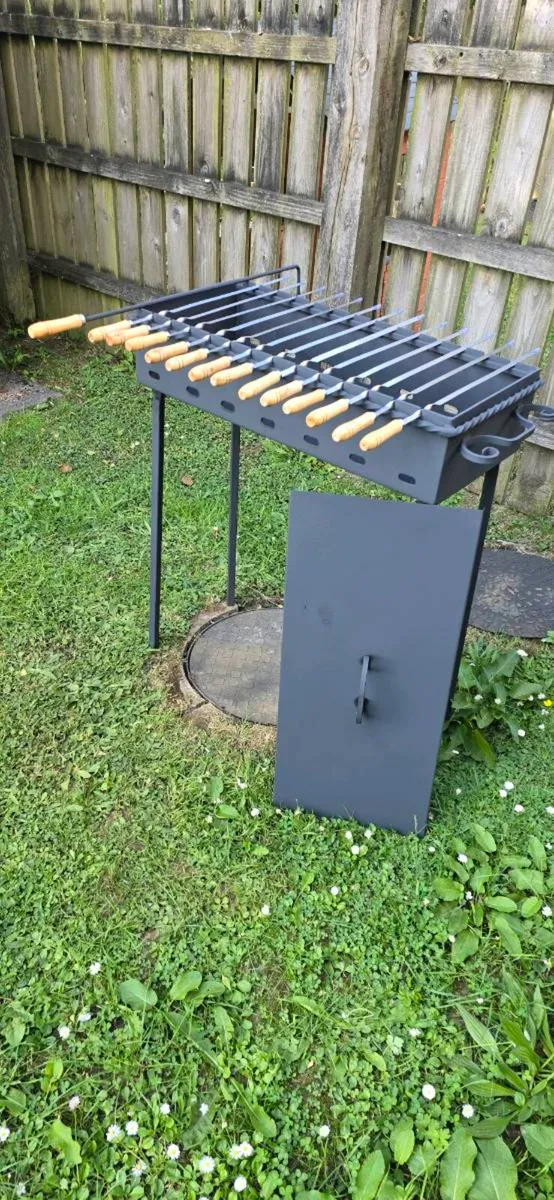 BBQ grill, metal 4 mm, 13 skewers, poker, and lid. - Image 2