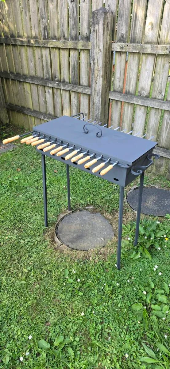 BBQ grill, metal 4 mm, 13 skewers, poker, and lid. - Image 3