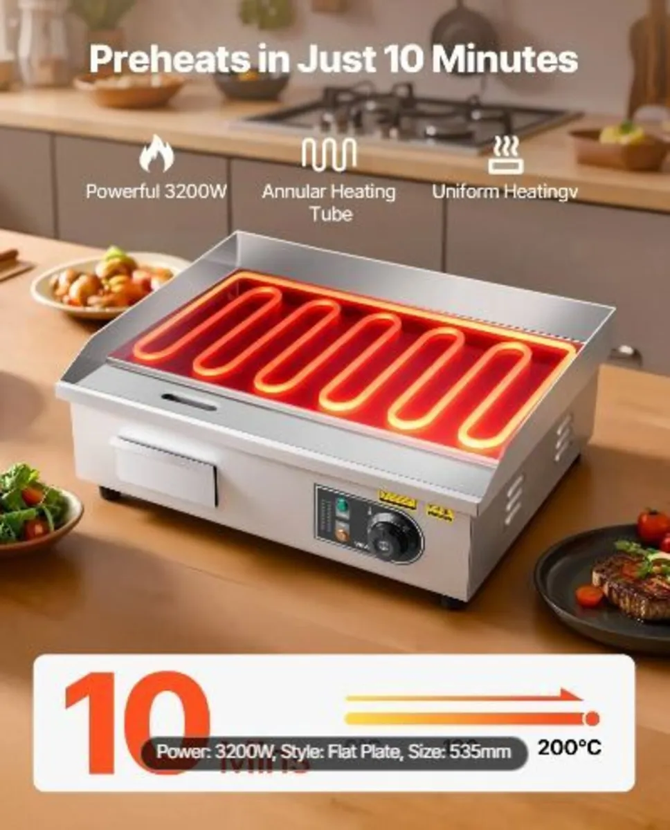 Commercial Electric Griddle, 450 x 300 mm, 2800W, - Image 1