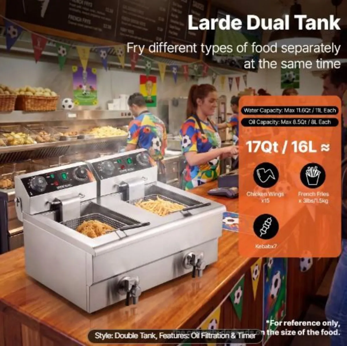 Commercial Deep Fryer, Dual Tank 3000W - Image 4