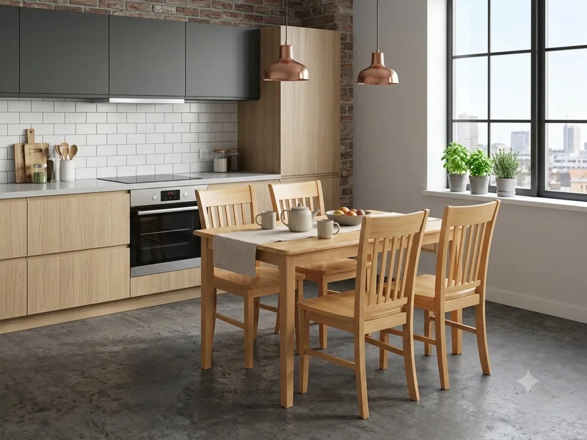 Oak table and 4 chairs 114x70x H 76cm - Image 1