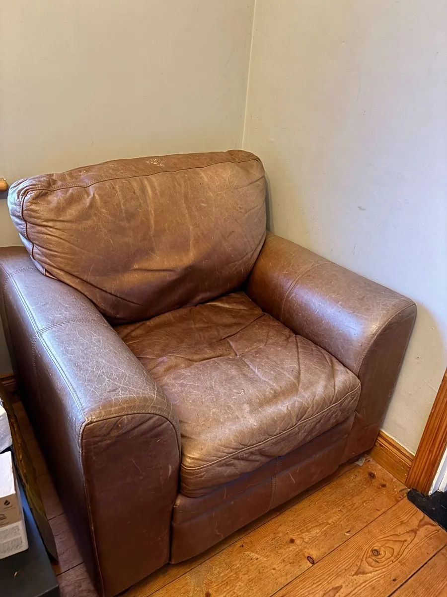 2 Brown Real Italian Leather Couches - Image 2