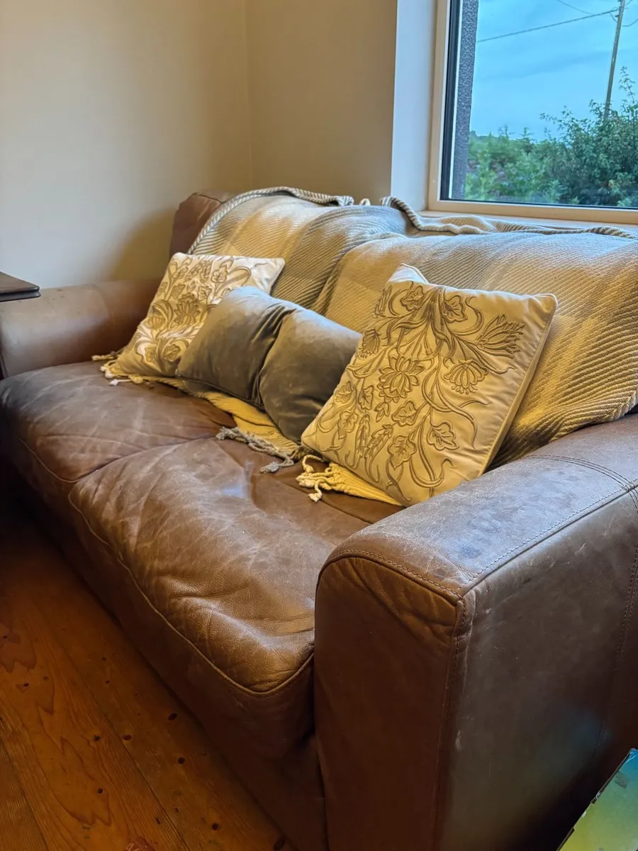 2 Brown Real Italian Leather Couches - Image 1