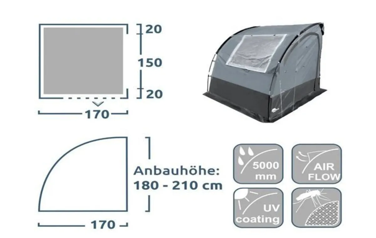 Caravan Rear Tent 190x170cm Garden Tent Kitchen - Image 3