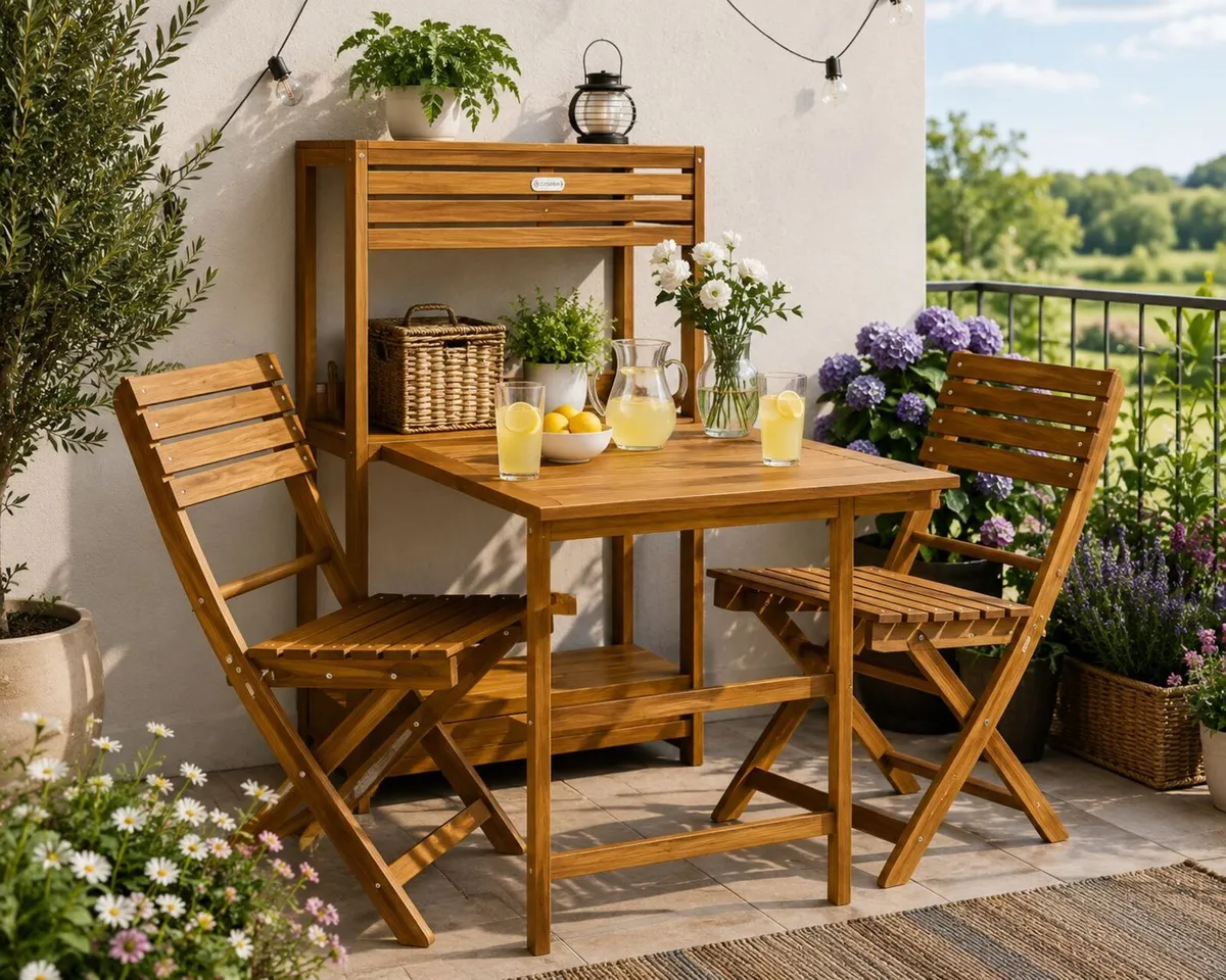 Balcony Set for 2 People, Weatherproof, Foldable, - Image 1