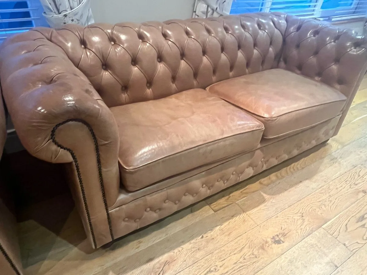 Genuine Chesterfield UK Leather Sofas, 2 & 3 seat - Image 1